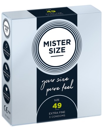 Boite de 3 préservatifs latex avec réservoir, 7 tailles disponibles Mister Size - MS03