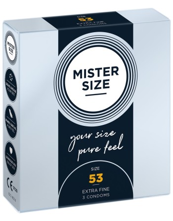 Boite de 3 préservatifs latex avec réservoir, 7 tailles disponibles Mister Size - MS03