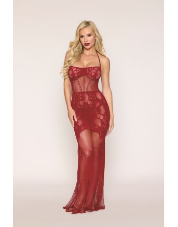 Nuisette longue en résille rouge - DG0487RED