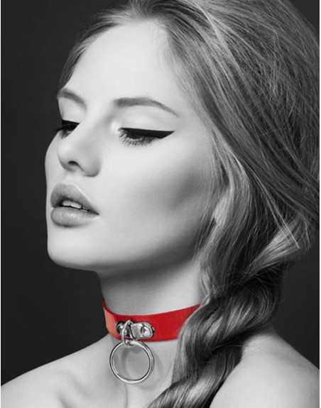 Collier en cuir rouge SM avec anneau métal argenté pour laisse - CC6060010030