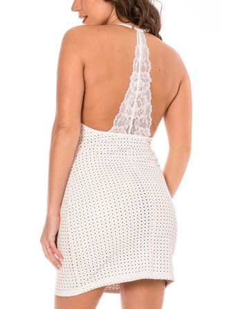 Robe blanche simili cuir et dentelle Sophia - LDL2WHT