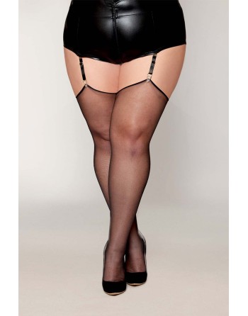 Bas noir, grande taille, en résille transparente avec couture arrière  - DG0492XBLK