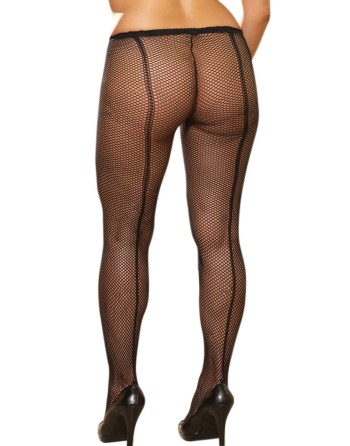 Collant couture grande taille nylon noir fine résille - DG0011XBLK