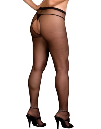 Collant noir grande taille nylon ouverture à l'entre-jambes et sur les fesses - DG0082XBLK