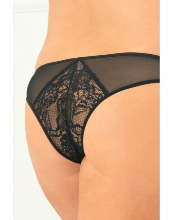 Tanga ouvert noir grande taille avec pièces dentelle sur les fesses - REN1141X-BLK