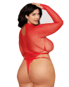 Ensemble 2 pièces grande taille, bodystring résille rouge et harnais - DG13680XRED