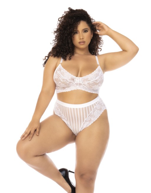 Ensemble 2 pièces blanc grande taille Emberly, soutien gorge et culotte taille haute - MAL8842XWHT