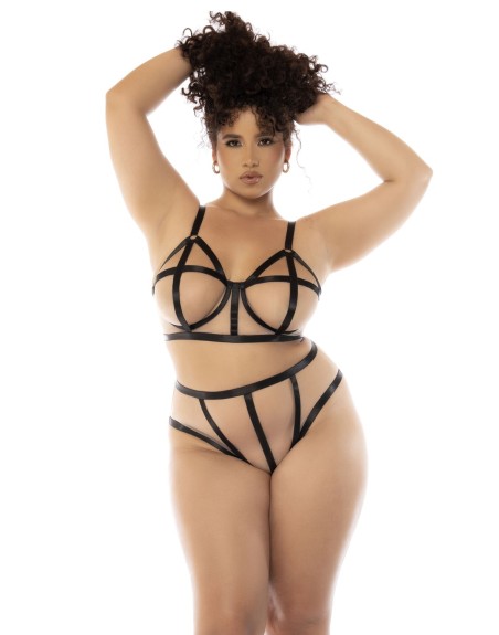 Ensemble 2 pièces noir et chair Havana grande taille, soutien gorge avec armatures et culotte taille haute - MAL8849XNUBK