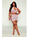 Ensemble 2 pièces grande taille top et jupe en résille fantaisie blanche - DG13309WHT