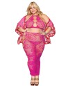 Ensemble Soutien-gorge et jupe longue en filet rose, grande taille - DG0485XBEE