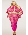 Ensemble Soutien-gorge et jupe longue en filet rose, grande taille - DG0485XBEE