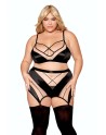 Ensemble grande taille avec Soutien-gorge, jupe porte-jarretelles, string  - DG13377XBLK