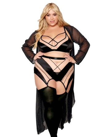 Ensemble grande taille avec Soutien-gorge, jupe porte-jarretelles, string  - DG13377XBLK