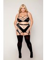 Ensemble grande taille avec Soutien-gorge, jupe porte-jarretelles, string  - DG13377XBLK