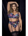 Ensemble trois pièces noir, grande taille, imprimé fleurs exotiques- MAL8770XPRT