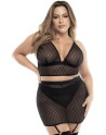 Soutien-gorge, string et jupe, grande taille, résille noire - MAL8776XBLK