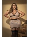 Soutien-gorge, string et jupe, grande taille, résille Chair/Noire - MAL8776XNBL