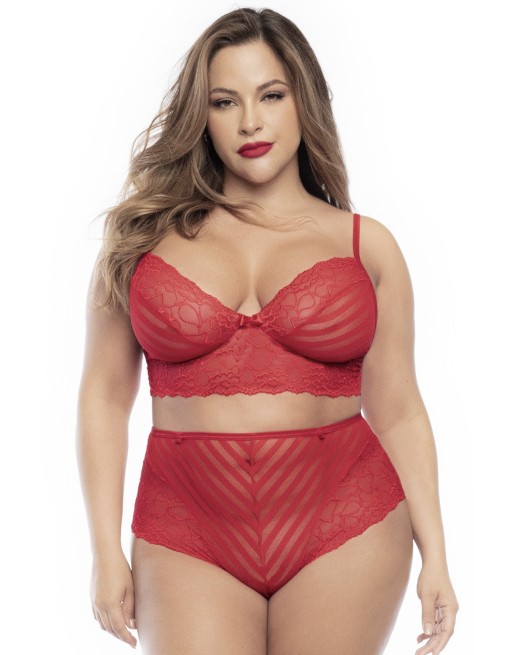 Ensemble lingerie, grande taille, deux pièces en dentelle rouge  - MAL8815XRED