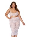 Ensemble 2 pièces grande taille, brassière résille fantaisie et jupe longue assorti - DG12921XWHT