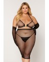 Ensemble 2 pièces grande taille, soutien gorge et jupe longue transparente noir - DG12770XBLK