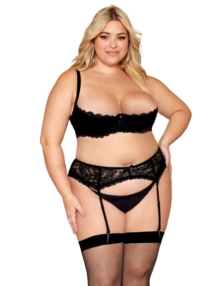 Soutien-gorge, grande taille, Demi-seins à armatures en dentelle noire - DG13252XBLK