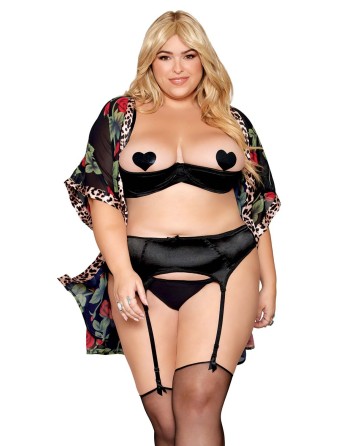 Soutien-gorge Demi-Seins, grande taille, en satin noir - DG13254XBLK