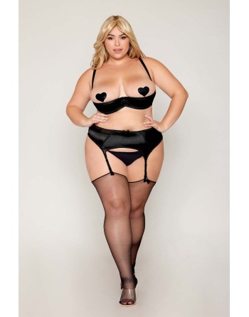 Soutien-gorge Demi-Seins, grande taille, en satin noir - DG13254XBLK