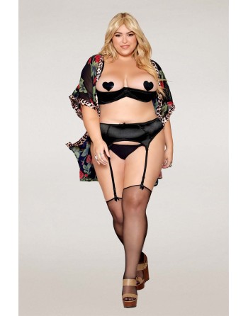 Soutien-gorge Demi-Seins, grande taille, en satin noir - DG13254XBLK