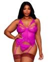 Bustier porte jarretelles grande taille rose avec string - DG13283XBEE