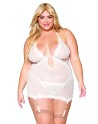 Guépière porte jarretelles blanche grande taille avec strass et string inclus - DG13313XWHT