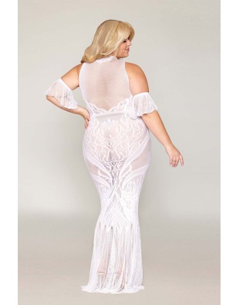 Robe bodystocking, grande taille, en résille t dentelle blanche - DG0490XWHT