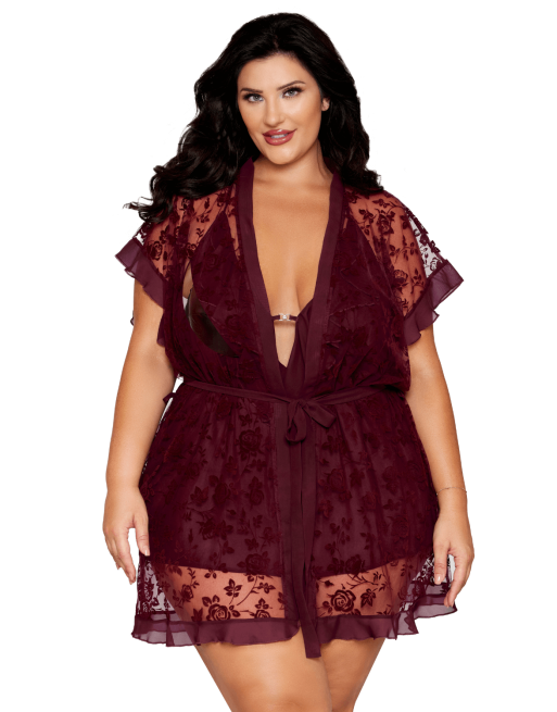 Nuisette et peignoir grande taille couleur aubergine - DG13666XCHE