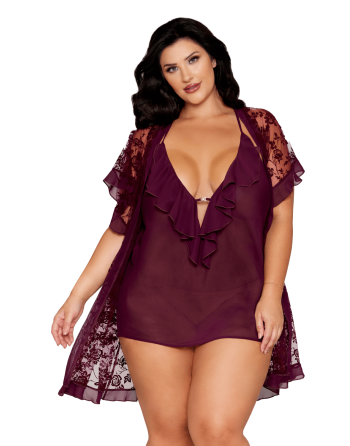 Nuisette et peignoir grande taille couleur aubergine - DG13666XCHE