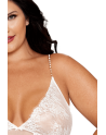 Nuisette longue blanche grande taille en dentelle florale, string assorti - DG13667XWHT