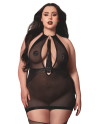 Nuisette grande taille avec porte jarretelles et fouet - DG13704XBLK