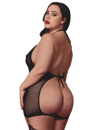 Nuisette grande taille avec porte jarretelles et fouet - DG13704XBLK