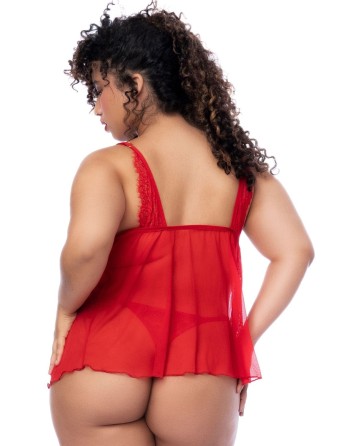 Nuisette courte grande taille rouge et string - MAL7562XRD