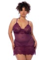 Nuisette en dentelle grande taille bordeaux et string assorti - MAL7554XWINE