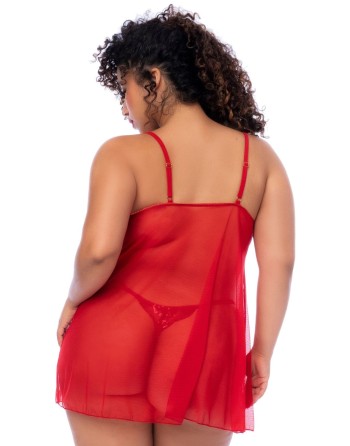 Nuisette ouverte grande taille rouge et string assorti - MAL7559XRD