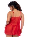 Nuisette ouverte grande taille rouge et string assorti - MAL7559XRD