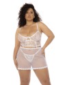 2 en 1 Nuisette et ensemble 2 pièces grande taille en dentelle et résille transparente - MAL7544XWHT