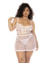 2 en 1 Nuisette et ensemble 2 pièces grande taille en dentelle et résille transparente - MAL7544XWHT