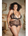 Nuisette dentelle noire grande taille avec string ouvert ROSIE - 17-6002XB