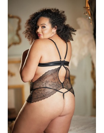 Nuisette dentelle noire grande taille avec string ouvert ROSIE - 17-6002XB