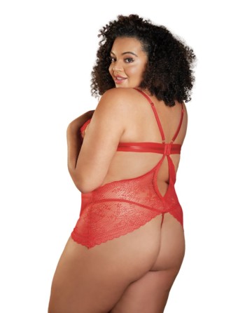 Nuisette dentelle rouge grande taille avec string ouvert ROSIE - 17-6002XR