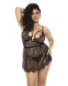 Nuisette noir Selma grande taille, en dentelle, avec armatures et string assorti inclus - MAL7550XBLK