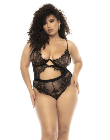 Body Nairobi grande taille en dentelle noir avec armatures, bretelles réglables - MAL8854XBLK