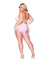 Babydoll et string grande taille en résille et dentelle blanche - DG13314WHT