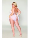 Babydoll et string grande taille en résille et dentelle blanche - DG13314WHT