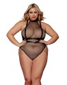 Body en résille, grande taille, avec Harnais simili cuir et chaines - DG13291XBLK